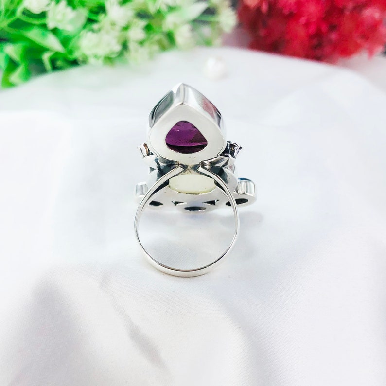 Pink ruby, Opal & Kyanite gemstone ring By Harshita Jewellery