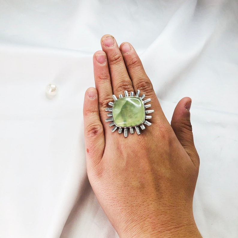Natural Prehnite Ring By Harshita Jewellery