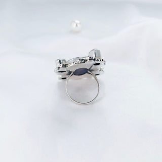 Natural Charoite, Blue Topaz & Rainbow Moonstone Ring By Harshita Jewellery