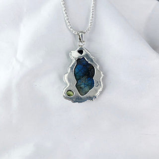 Fire Labradorite, Blue Topaz & Peridot Pendant By Harshita Jewellery