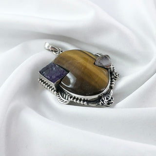 Natural  Tiger's Eye, Rose Quartz, Amethyst, Pendant By Harshita Jewellery