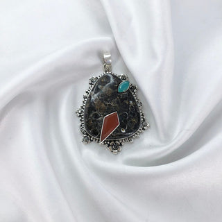 Natural Turtella Jasper, Carnelian, And Aquamarine Pendant By Harshita Jewellery
