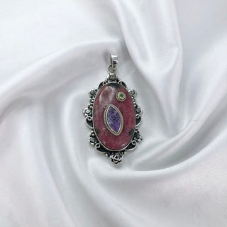 Natural Rhodonite, Peridot & Amethyst Pendant By Harshita Jewellery