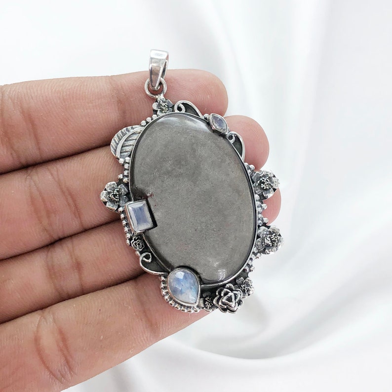 Silver Sheen Obsidian Pendant By Harshita Jewellery