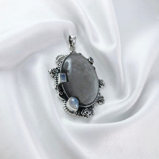 Silver Sheen Obsidian Pendant By Harshita Jewellery
