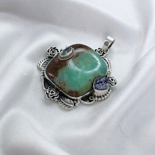 Natural Chrysoprase, Blue Topaz & Raw Amethyst Pendant By Harshita Jewellery