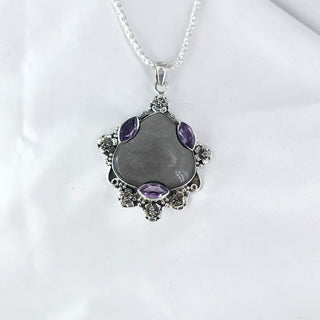 Silver Sheen Obsidian and Amethyst Pendant By Harshita Jewellery