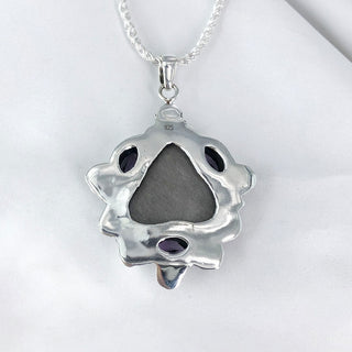 Silver Sheen Obsidian and Amethyst Pendant By Harshita Jewellery
