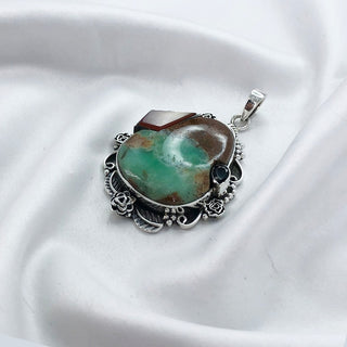 Natural Chrysoprase, Black Onyx & Carnelian Pendant By Harshita Jewellery