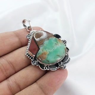 Natural Chrysoprase, Black Onyx & Carnelian Pendant By Harshita Jewellery