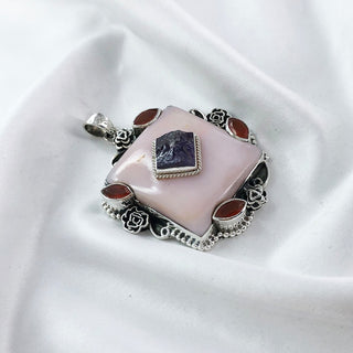Natural Pink Opal, Amethyst & Carnelian Pendant By Harshita Jewellery