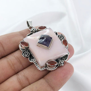 Natural Pink Opal, Amethyst & Carnelian Pendant By Harshita Jewellery