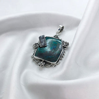 Natural Chrysocolla & Rough Amethyst Pendant By Harshita Jewellery