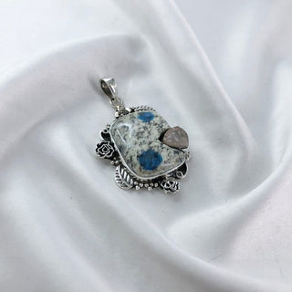 Natural K2 jasper & Raw Rose Quartz Pendant By Harshita Jewellery