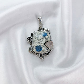 Natural K2 jasper & Raw Rose Quartz Pendant By Harshita Jewellery
