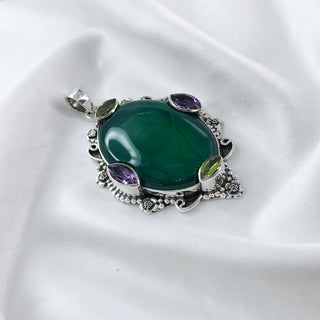 Natural Green Onyx, Amethyst & Peridot Gemstone Pendant By Harshita Jewellery