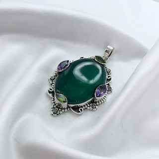 Natural Green Onyx, Amethyst & Peridot Gemstone Pendant By Harshita Jewellery