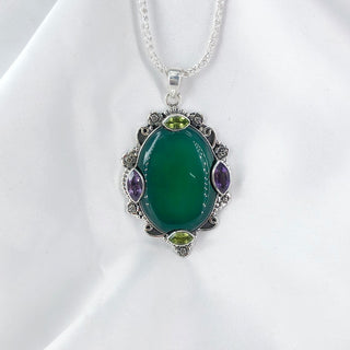 Natural Green Onyx, Amethyst & Peridot Gemstone Pendant By Harshita Jewellery
