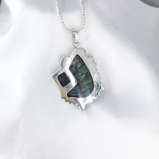 Natural Seraphinite & Rough Amethyst Gemstone Pendant By Harshita Jewellery