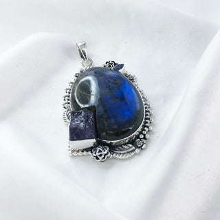 Natural Labradorite And Rough Amethyst Pendant By Harshita Jewellery