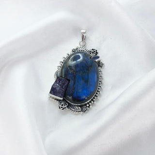 Natural Labradorite And Rough Amethyst Pendant By Harshita Jewellery