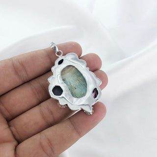Natural Amazonite & Amethyst, Blue Topaz Pendant By Harshita Jewellery