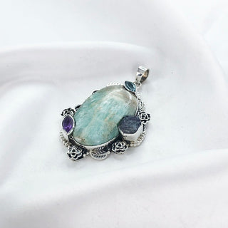 Natural Amazonite & Amethyst, Blue Topaz Pendant By Harshita Jewellery