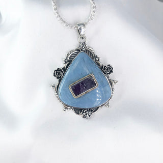 Natural Blue Opal & Amethyst Gemstone Pendant By Harshita Jewellery