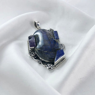 Natural Labradorite, Amethyst & Lapis Lazuli Pendant By Harshita Jewellery