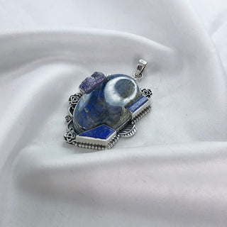 Natural Labradorite, Amethyst & Lapis Lazuli Pendant By Harshita Jewellery