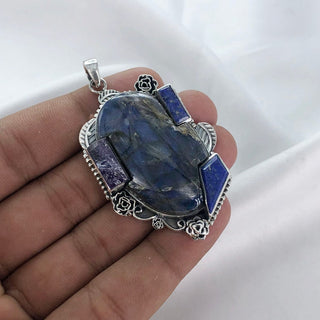 Natural Labradorite, Amethyst & Lapis Lazuli Pendant By Harshita Jewellery