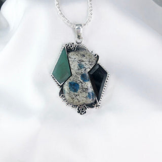 Natural K2 jasper, Green Onyx & Black Onyx Pendant By Harshita Jewellery
