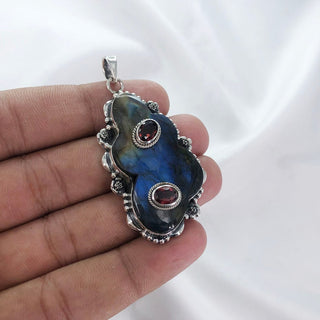 Natural Labradorite & Garnet Pendant By Harshita Jewellery