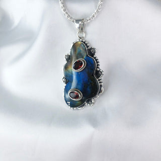 Natural Labradorite & Garnet Pendant By Harshita Jewellery