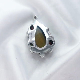 Natural Tiger's Eye, Garnet & Peridot Gemstone Pendant By Harshita Jewellery