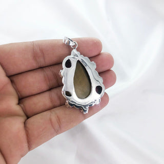 Natural Tiger's Eye, Garnet & Peridot Gemstone Pendant By Harshita Jewellery