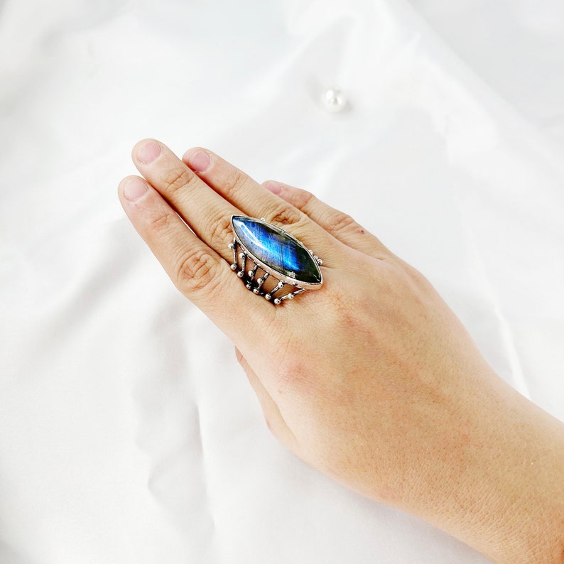 Natural Labradorite Gemstone Ring By Harshita Jewellery