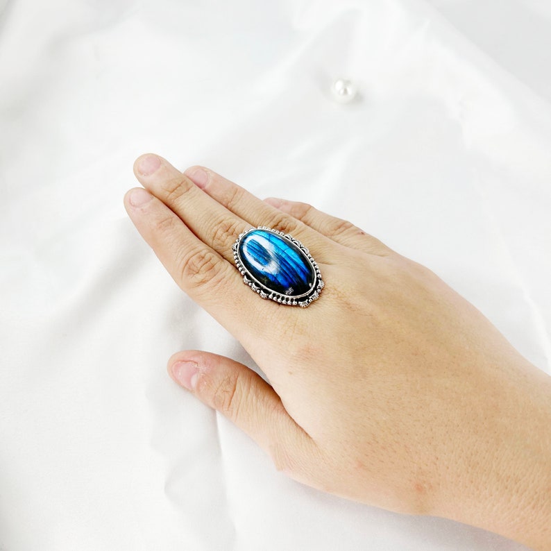 Natural Labradorite Gemstone Ring By Harshita Jewellery