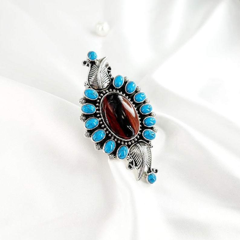 Tiger's Eye Ring & Turquoise Gemstone Ring By Harshita Jewellery