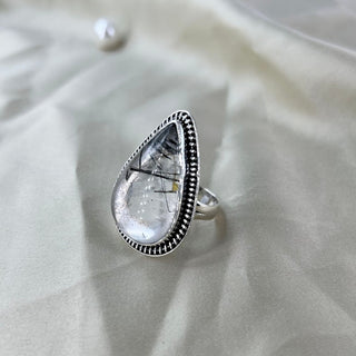 Natural Black Rutile Quartz Ring By Harshita Jewellery