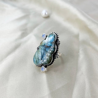 Labradorite & Moonstone Ring By Harshita Jewellery