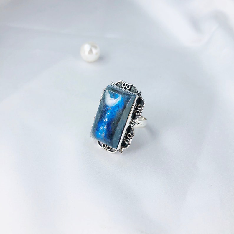 Natural Labradorite Ring By Harshita Jewellery