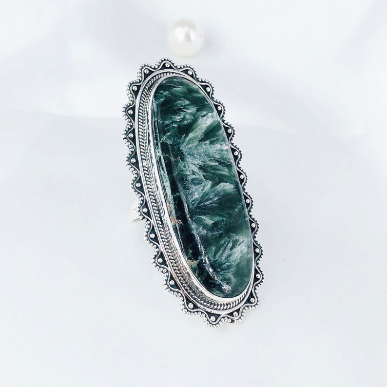 Natural Seraphinite Ring By Harshita Jewellery