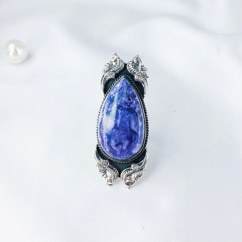 Natural Charoite Gemstone Ring By Harshita Jewellery