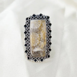 Natural Fossil Coral Ring By Harshita Jewellery