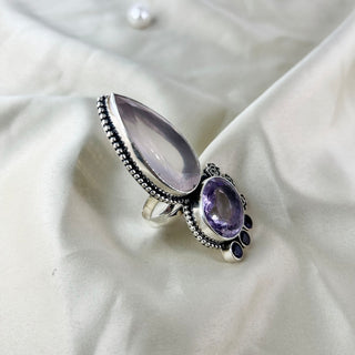 Rose Quartz & Amethyst Ring By Harshita Jewellery