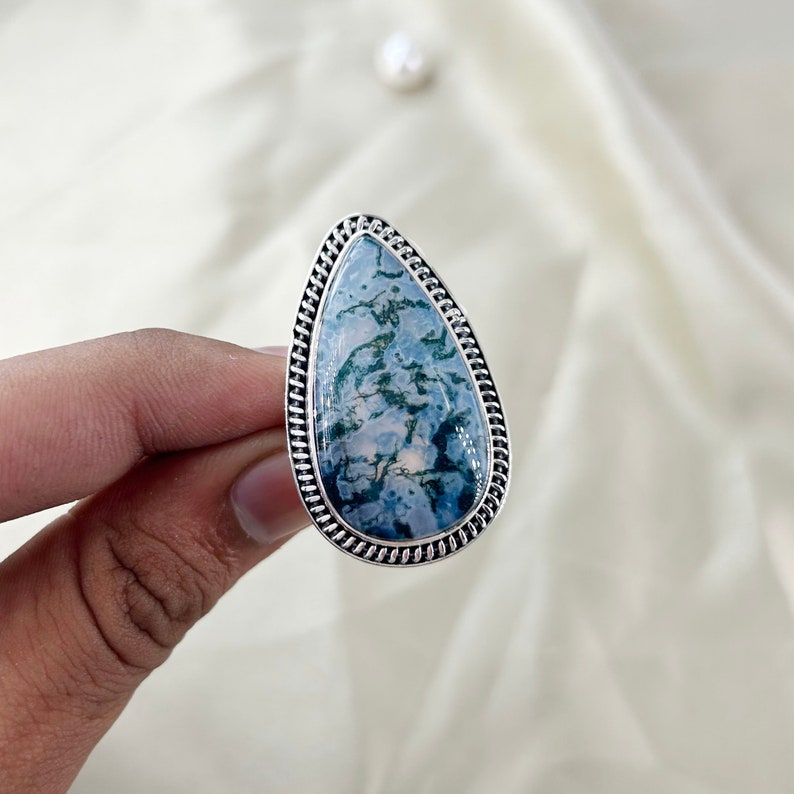Natural Moss Agate Ring By Harshita Jewellery