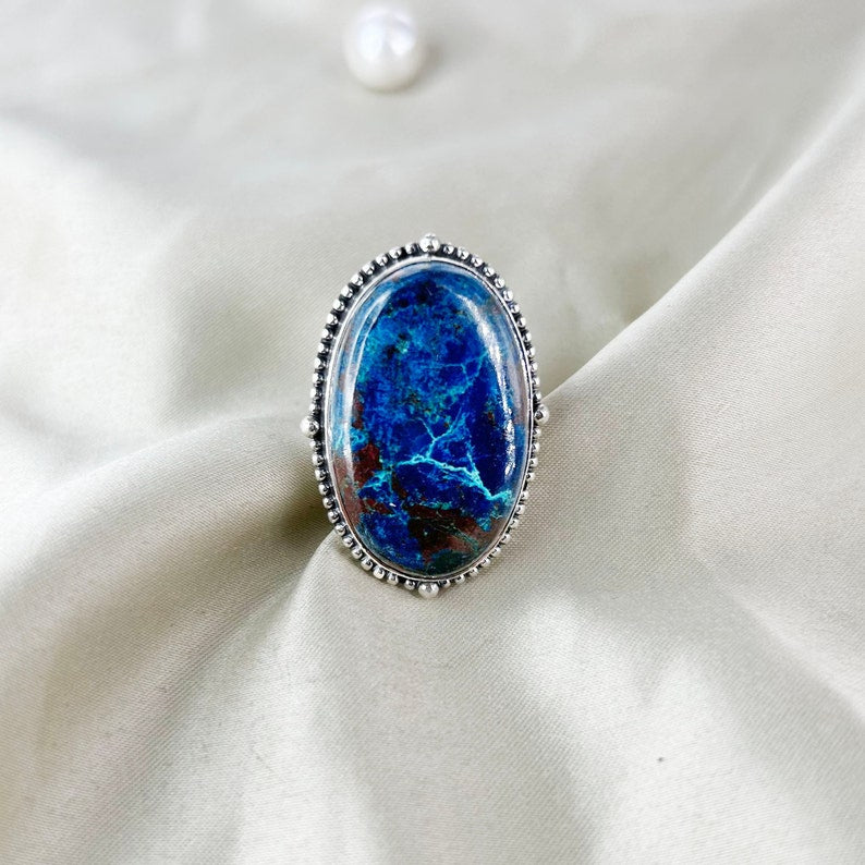 Natural Shattuckite Gemstone Ring By Harshita Jewellery