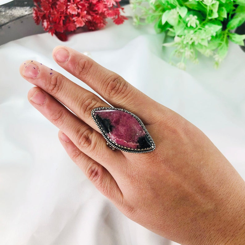 Natural Rhodonite Gemstone Ring By Harshita Jewellery