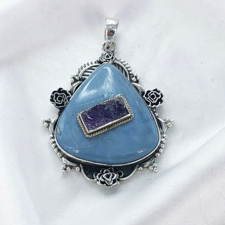 Natural Blue Opal & Amethyst Gemstone Pendant By Harshita Jewellery